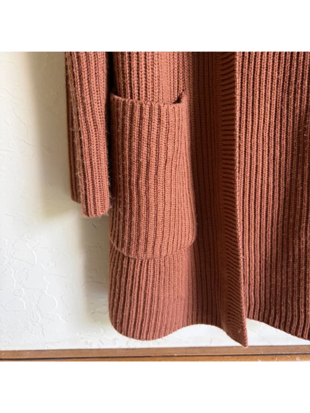 Banana Republic XS Brown Ribbed Cardigan 100% Merino Wool Open Hooded Pockets